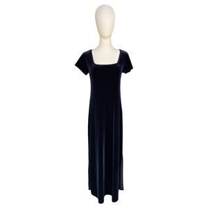 Walter Collection Petites Velvet Maxi Dress Navy Blue Short Sleeve Size M